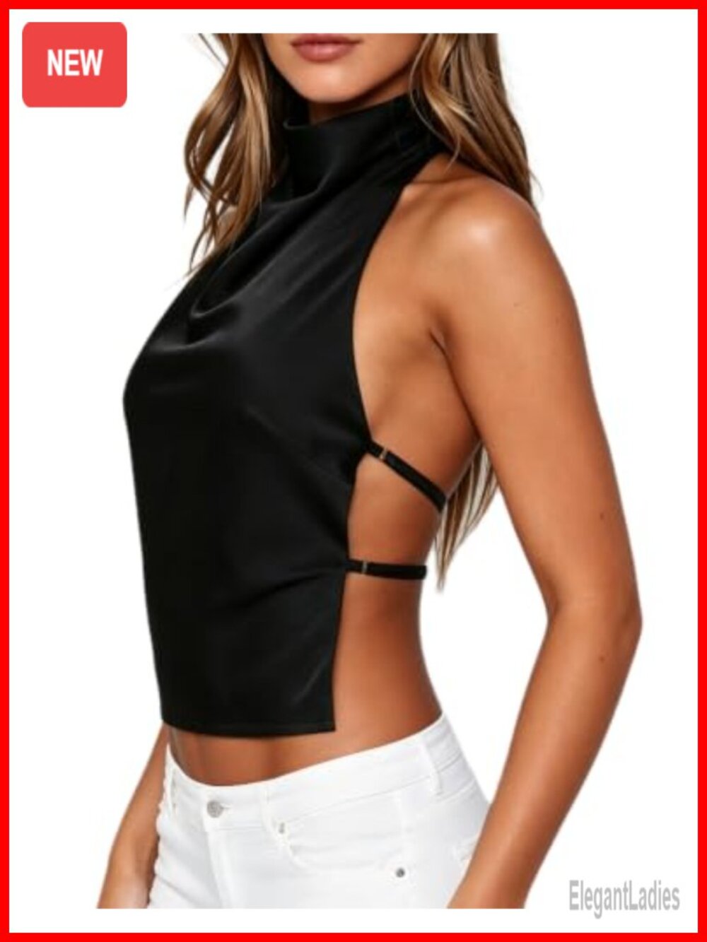 Women Halter Tank Top Sleeveless Mock Neck Backless Cropped Going Out Top